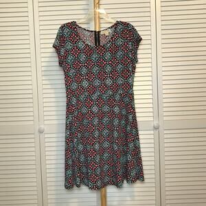 Michael Kors Geometric Scoop Neck Cap Sleeve Midi A-line Dress L